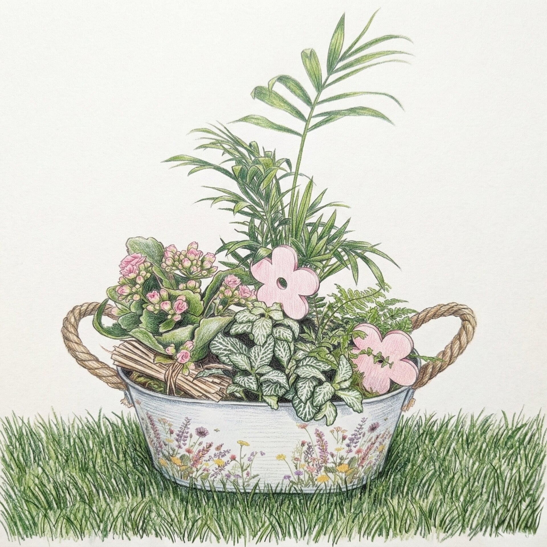 Douceur de Campagne – Composition Florale en Bassine Fleurie