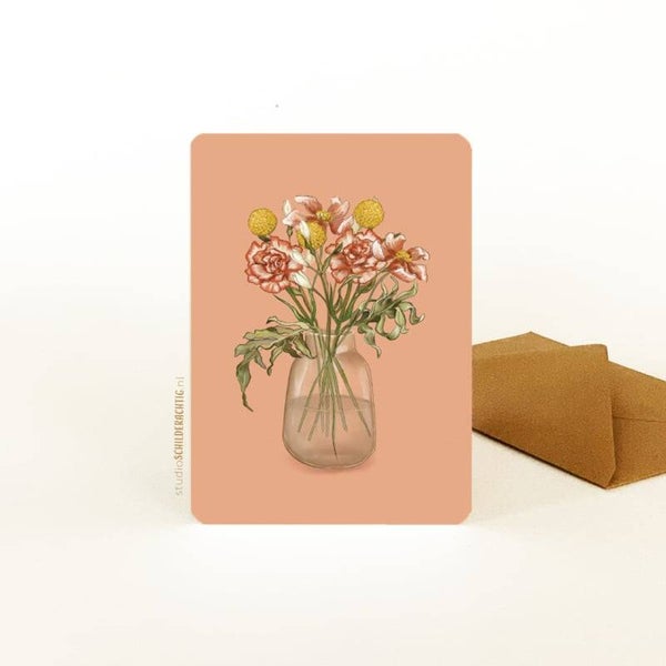 Wenskaart - Bloemen in vaas