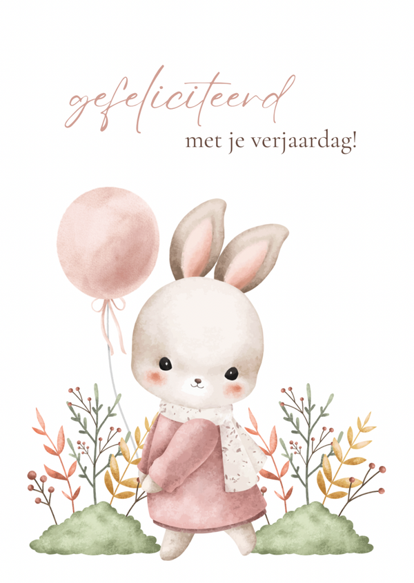Wenskaart - Konijntje met ballon