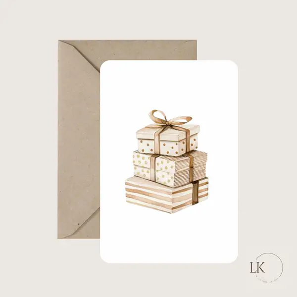 Wenskaart - Stapel cadeautjes