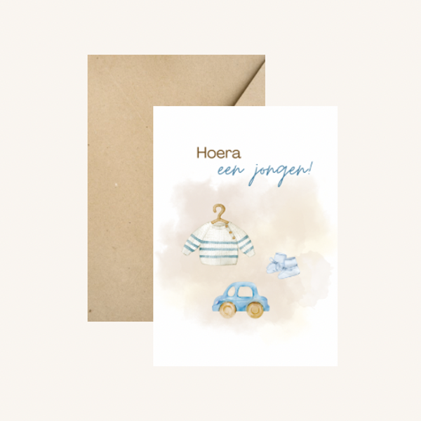 Wenskaart- Hoera een jongen