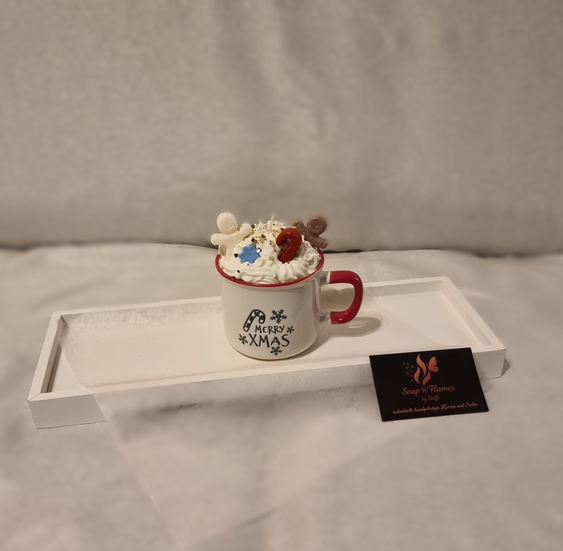 Weihnachtskerze in Tasse Merry XMas