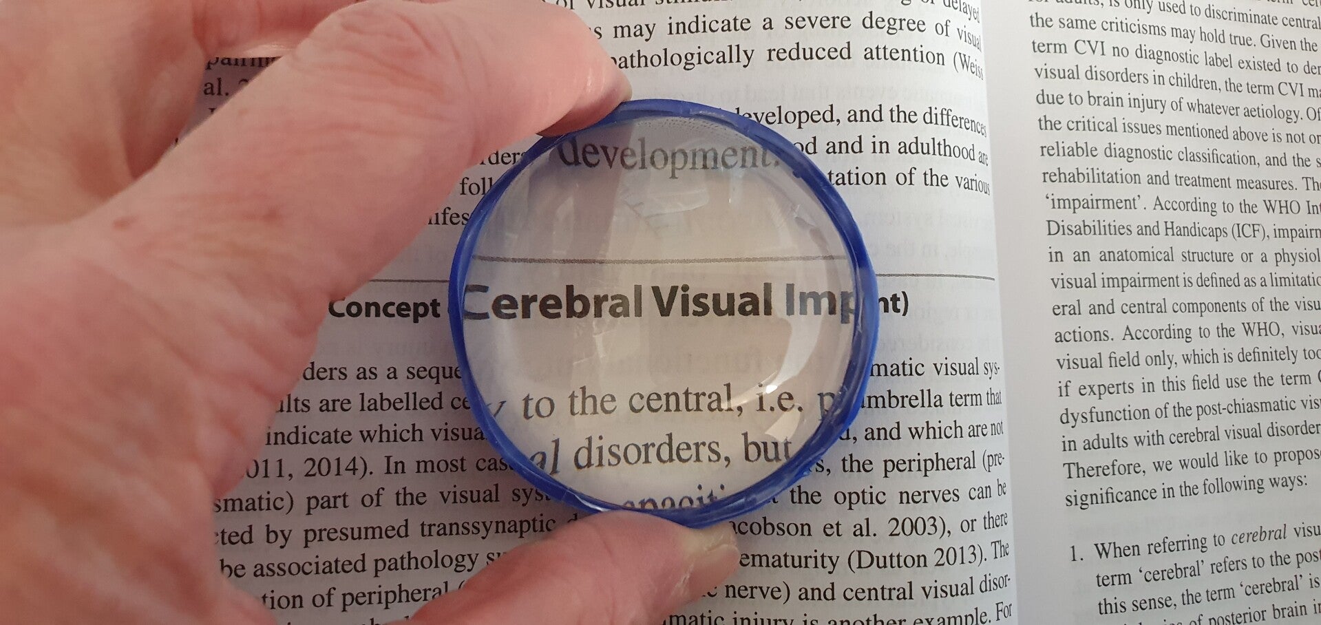 Dome magnifier highlighting the text 'CVI'