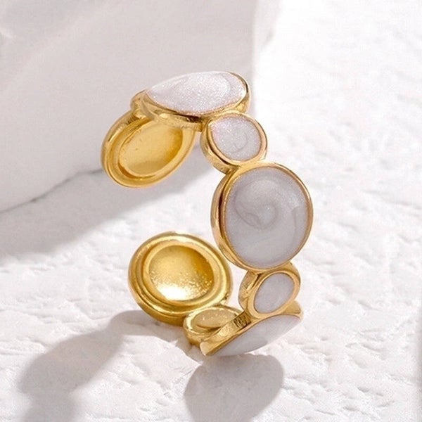 Bague ouverte ovale rétro en acier inoxydable et émail