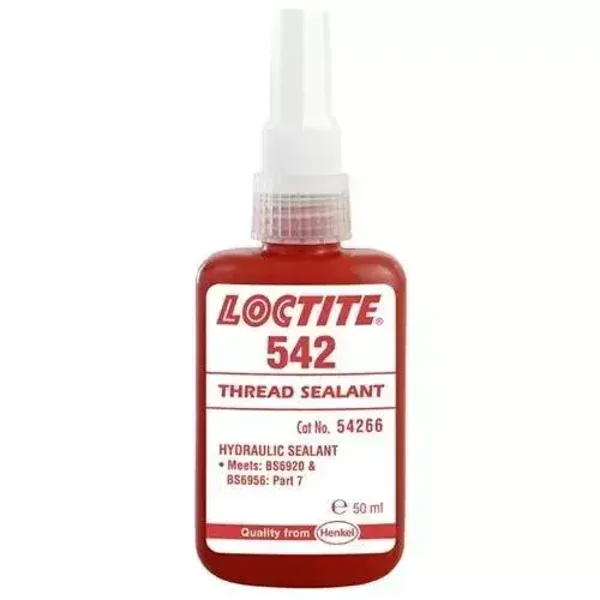LOCTITE 542 flaconi da 50 o 250 ml  Sigilla raccordi - media resistenza. ottimo per filettature a passo fine utilizzate in idraulica e pneumatica. Polimerizzazione rapida.  LOCTITE 542 è formulato per bloccare e sigillare raccordi e tubazioni in metallo.