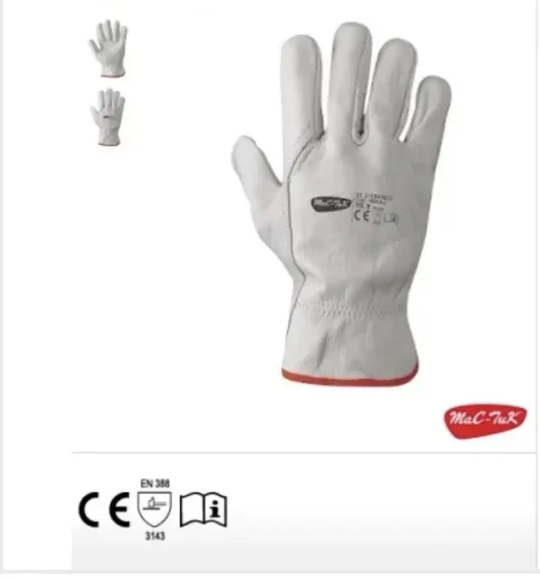 Guanti da lavoro bianchi in pelle fiore bovina bordati 12 paia Tg. 8-10