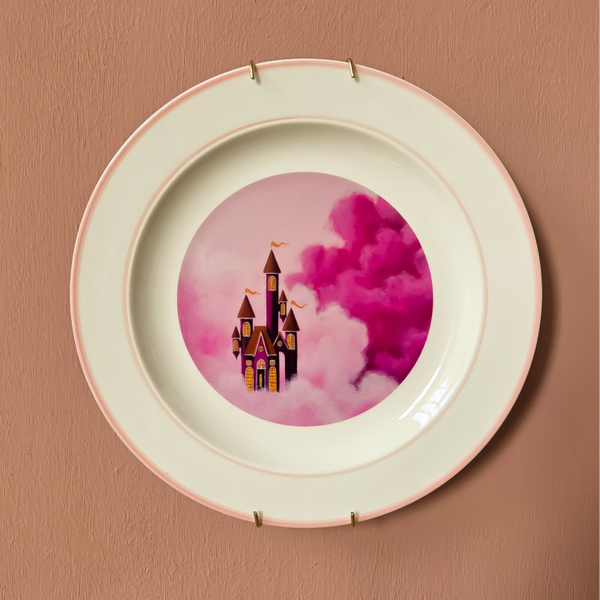 Wandbord klein roze luchtkasteel