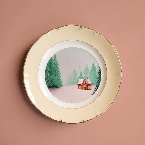 Wandbord rood winterhuis