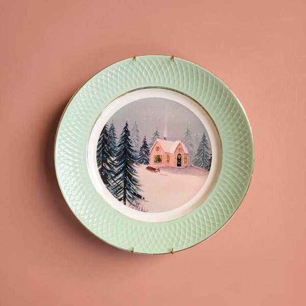 Wandbord roze winterhuis