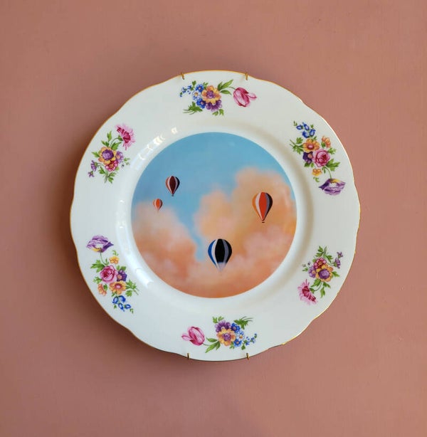 Wandbord zachte oranje en blauwe luchtballonnen