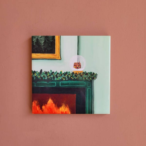 Tegeltje sneeuwbol openhaard