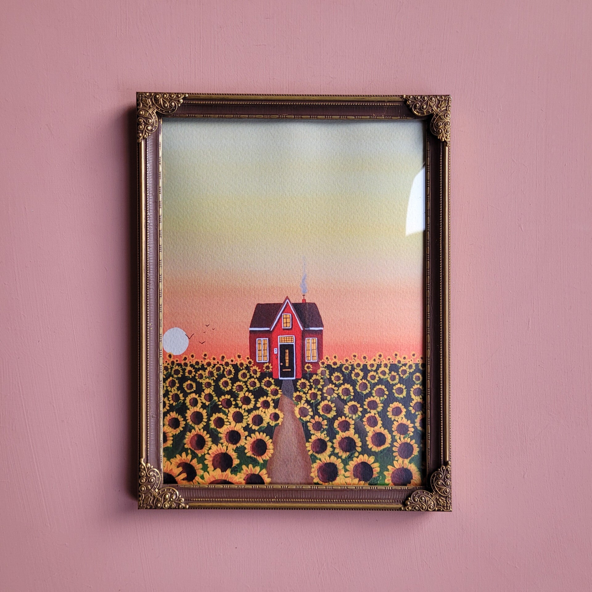 A4 zonnebloemen in vintage lijst