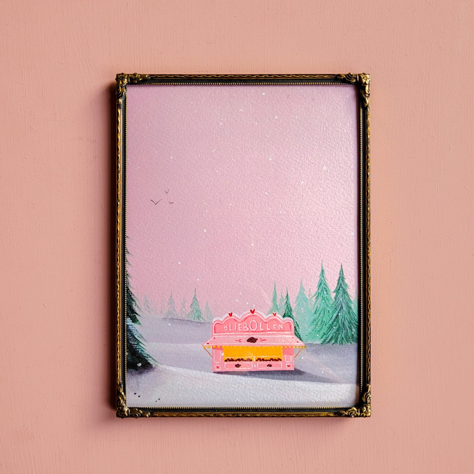 A5 oliebollenkraam in vintage lijst