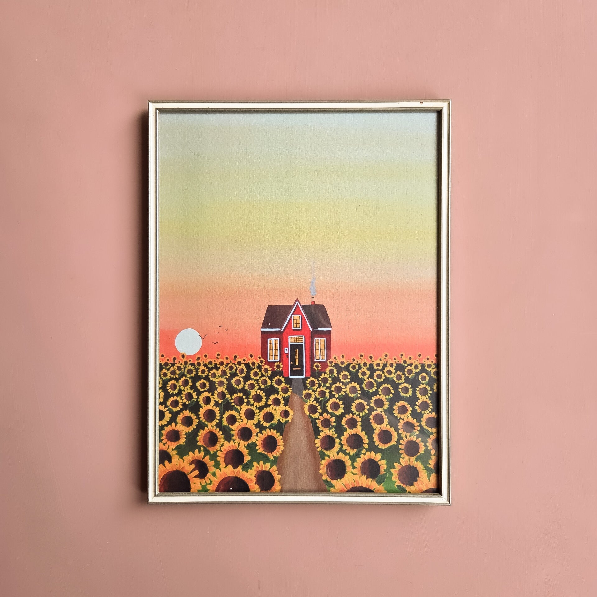 A4 zonnebloemen in vintage lijst