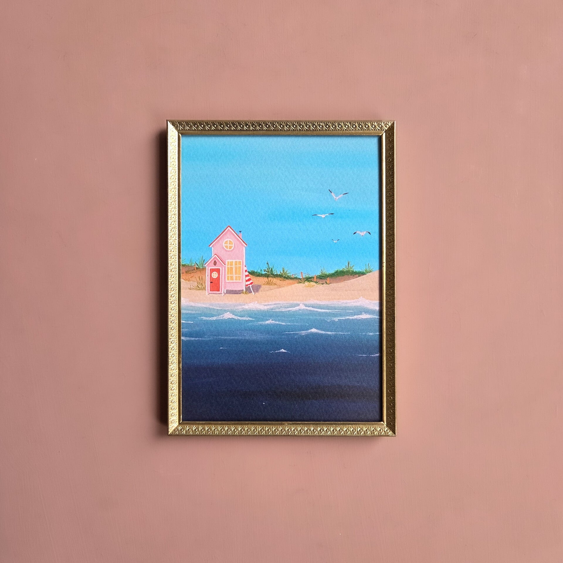 A5 strandhuisje in vintage lijst