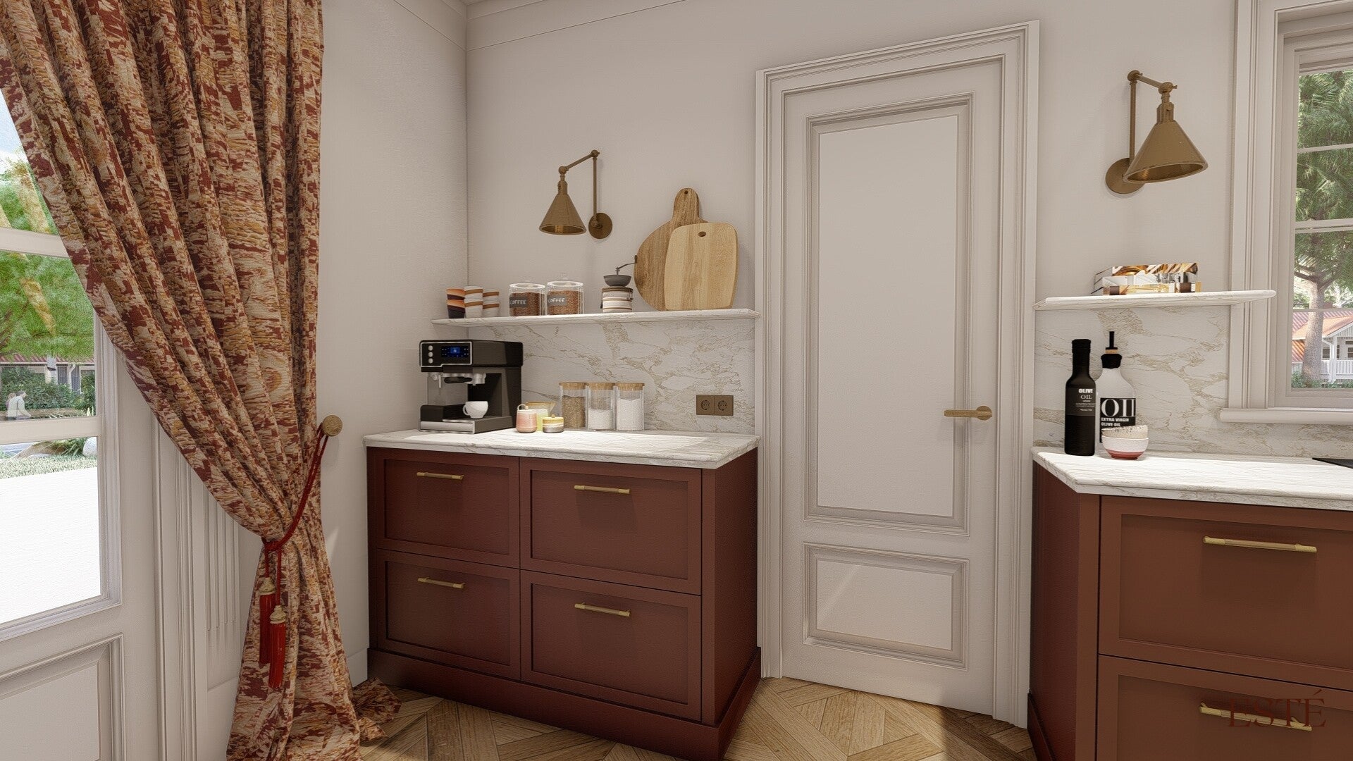 Interieurontwerp passend bij het geheel, klassiek, licht en warm