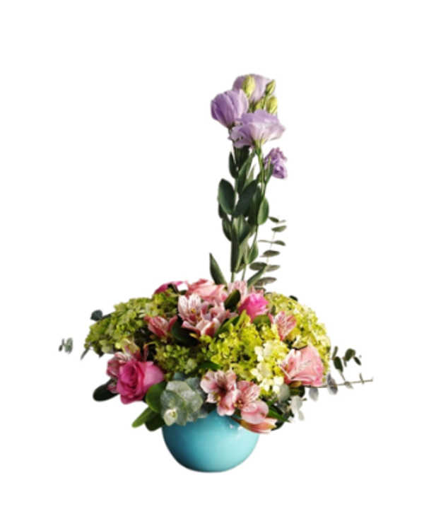 Pecera de cristal fina lisianthus, hortencia y rosas dolar