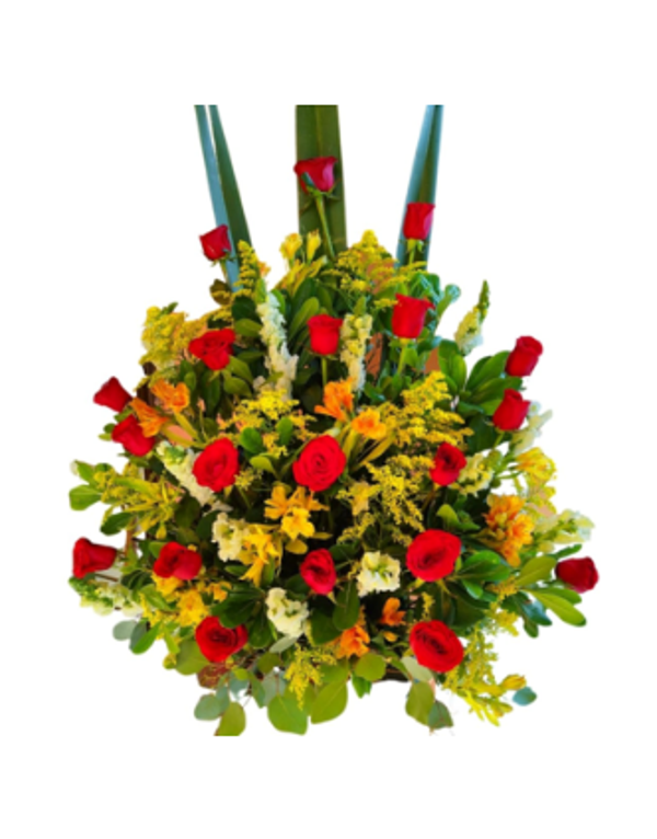 Arreglo de rosas rojas en abanico