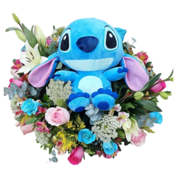 Arreglo stitch + rosas + lilis