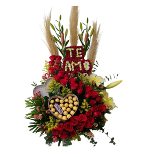 Camino de rosas I love + caja de corazón