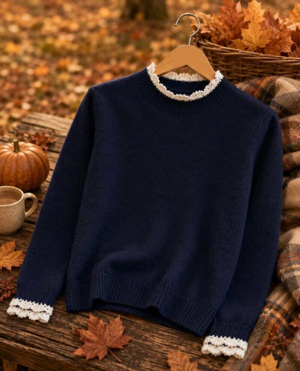 Cozy lace trui blauw (tu)