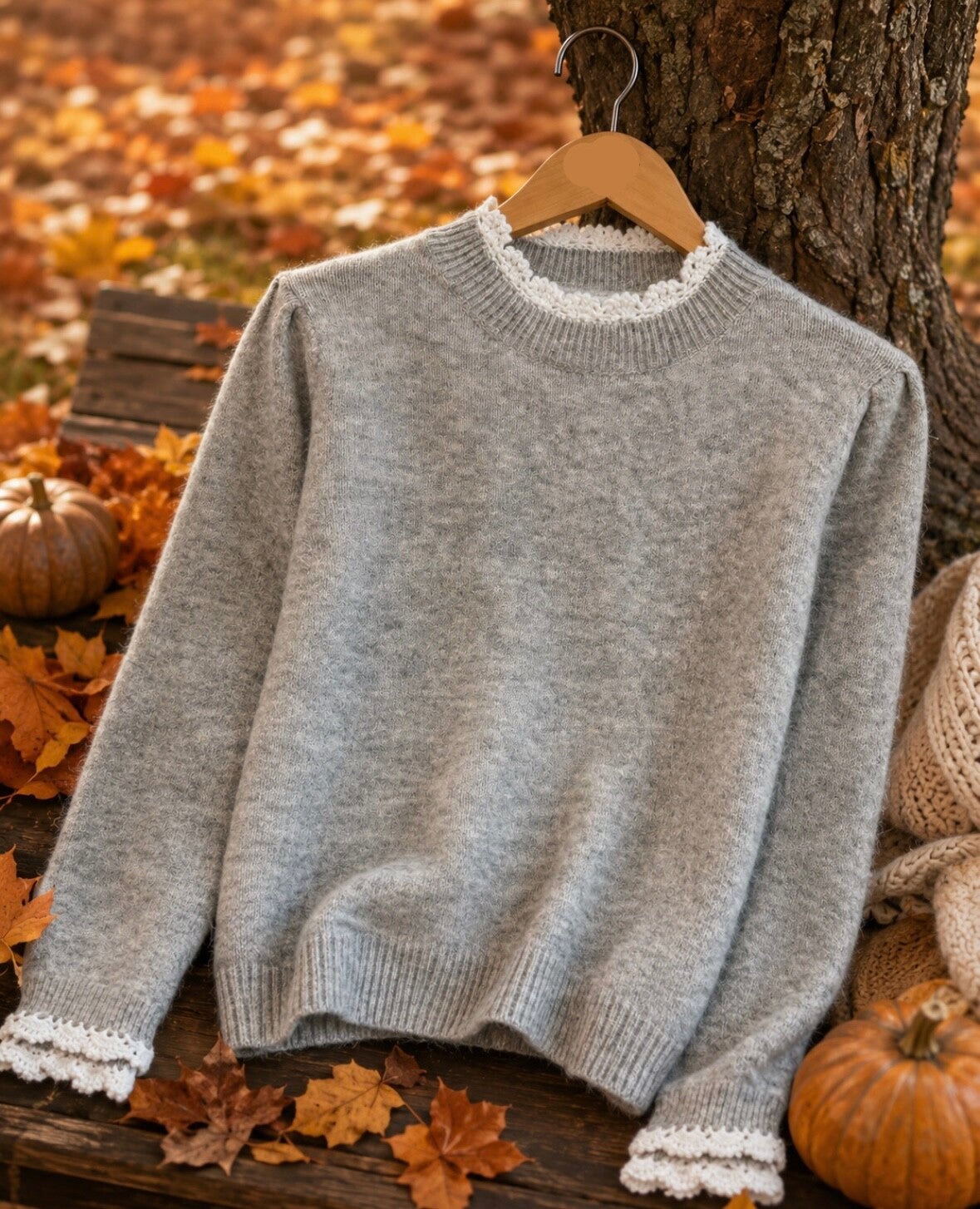 Cozy lace trui grijs (tu)
