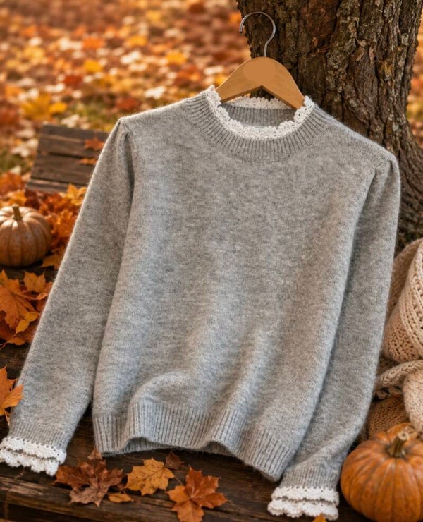 Cozy lace trui grijs (tu)