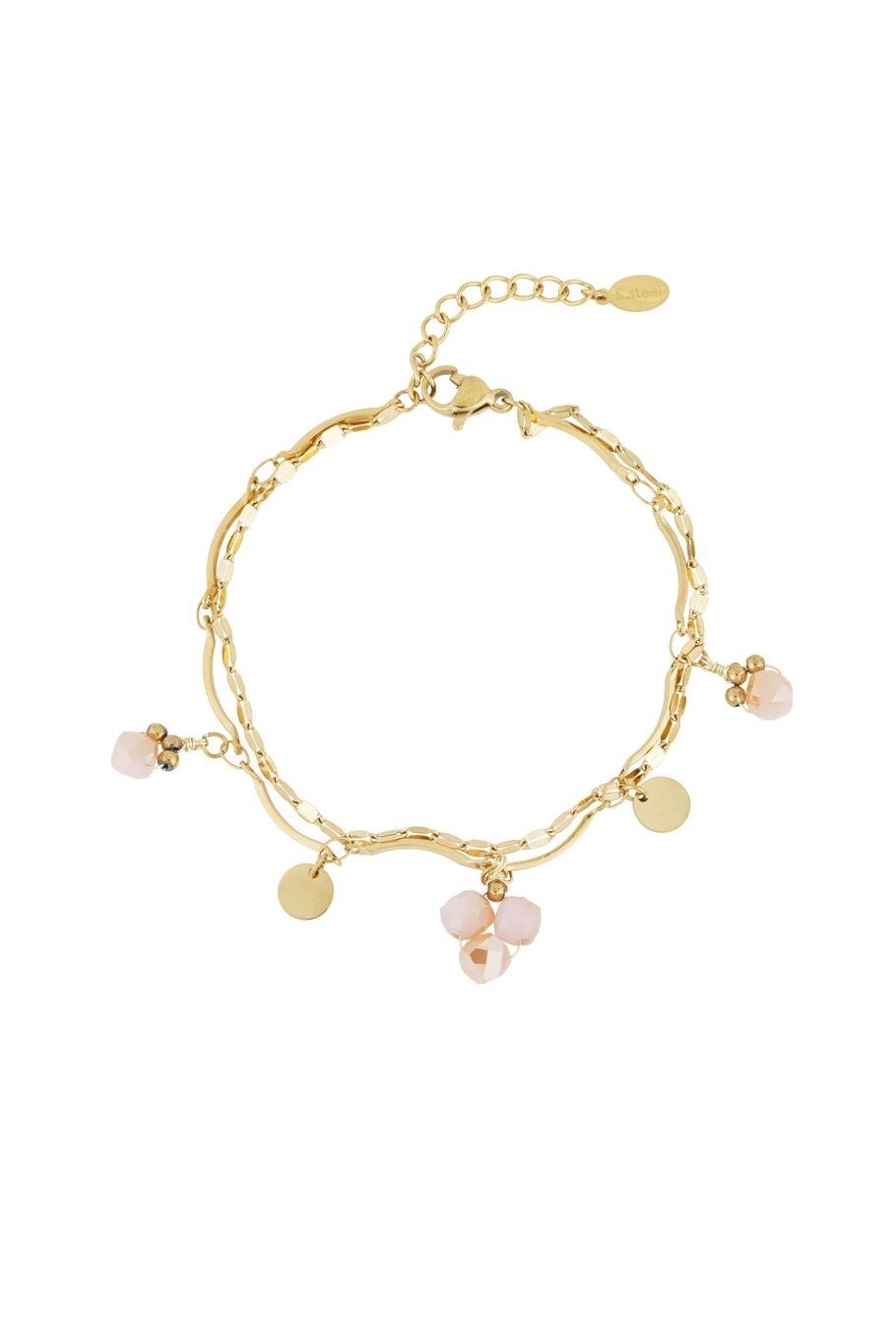 Pink beads armband (goud)
