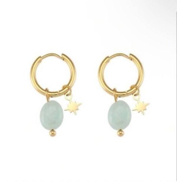 Green pearl oorbellen (goud)