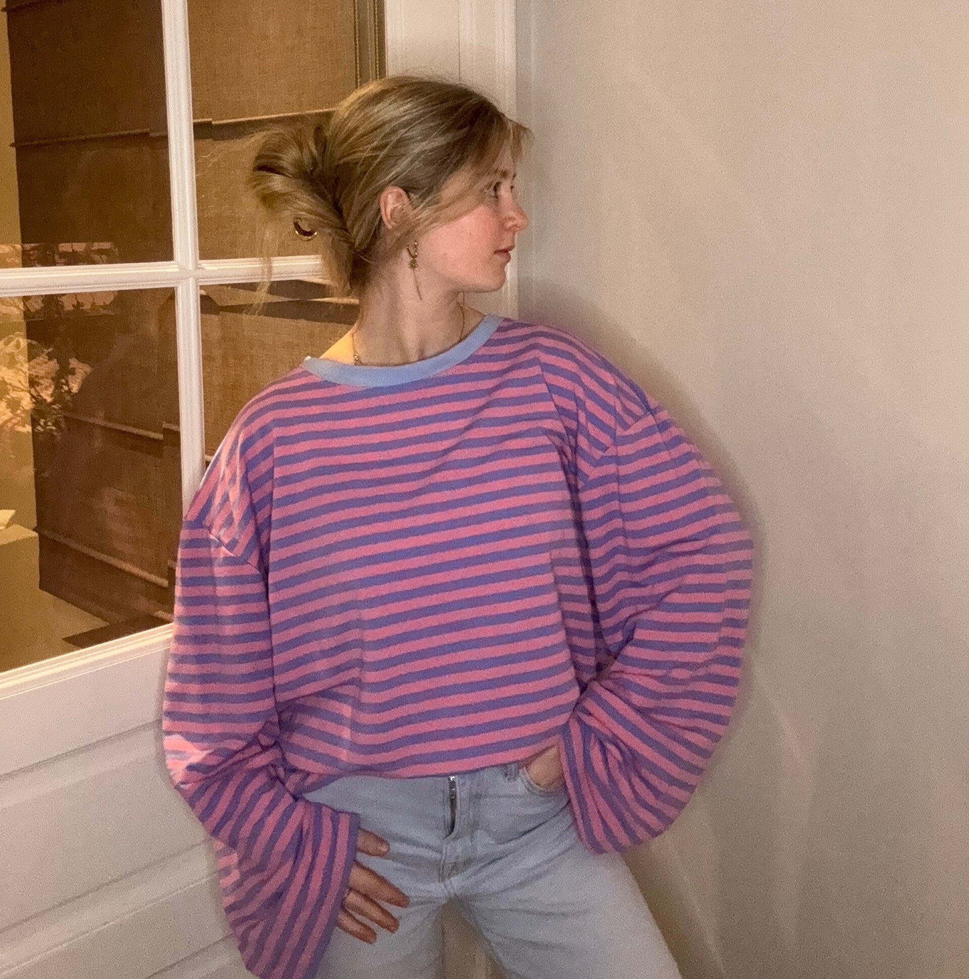 Evi long sleeve blauw en roos