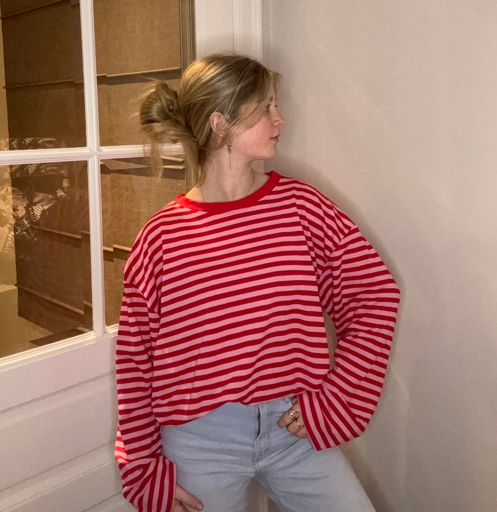 Evi long sleeve rood en roos