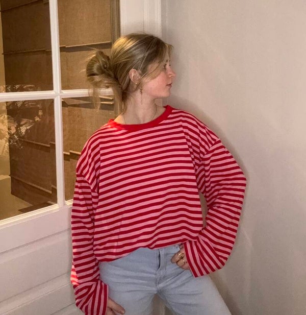 Evi long sleeve rood en roos