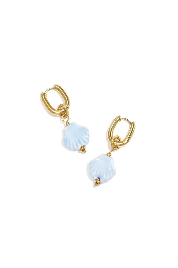 Shell blauw oorbellen (goud)