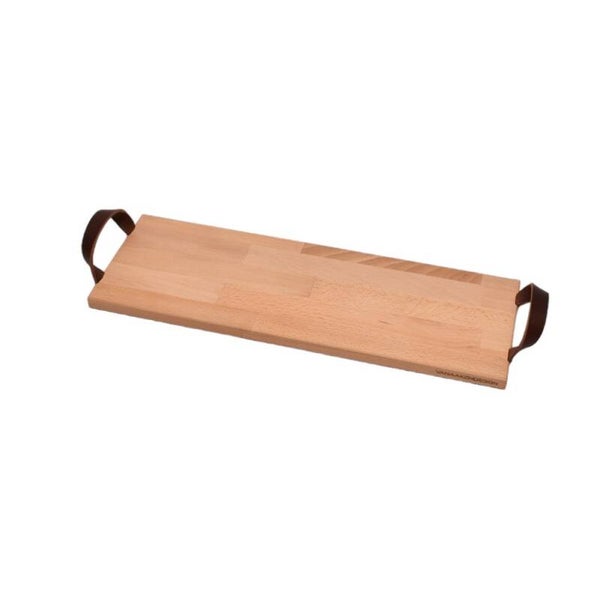 Snijplank – Borrelplank – Serveerplank 18cm x 50cm met lederen handvatten