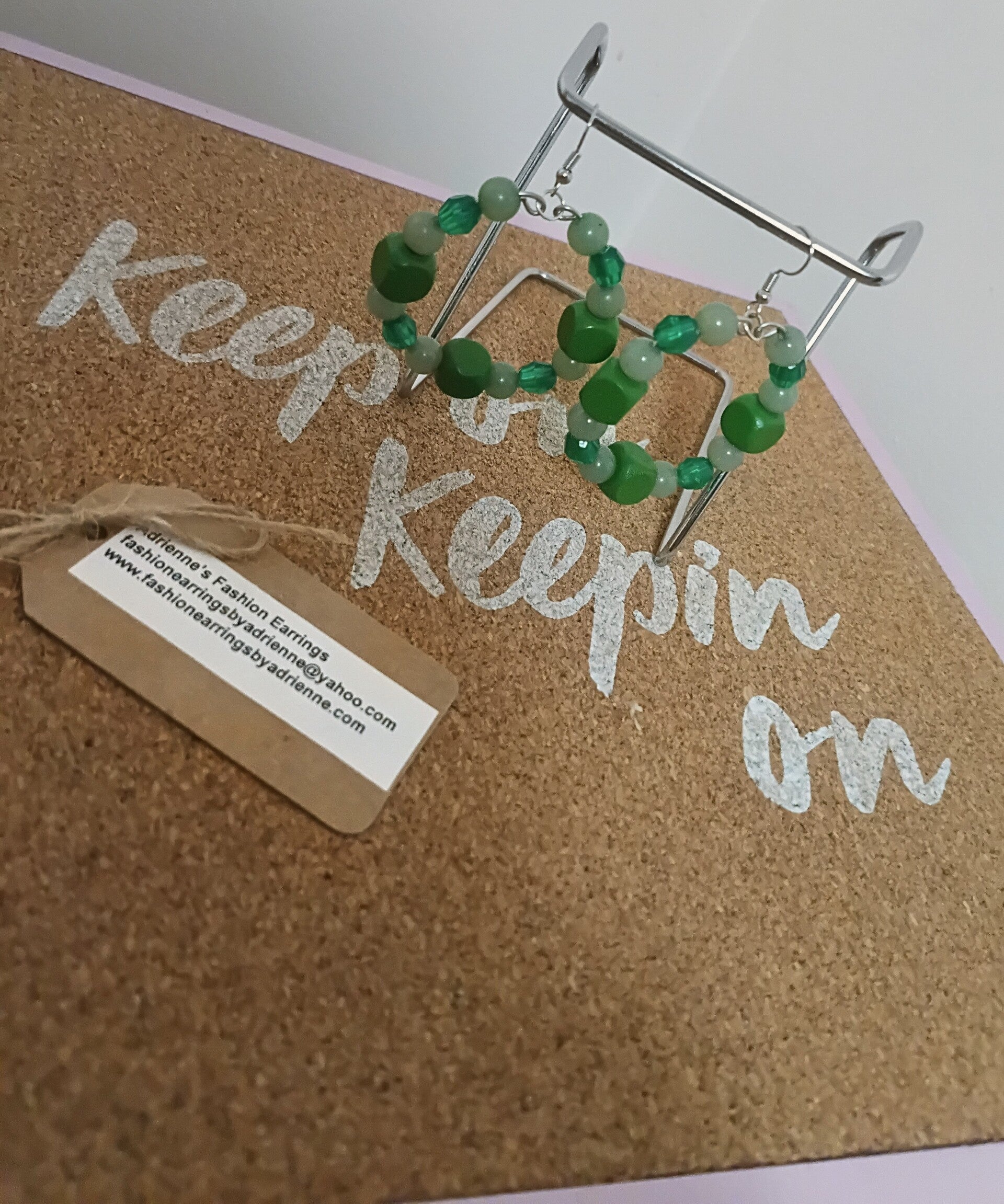 Green Beaded Hoop Earrings