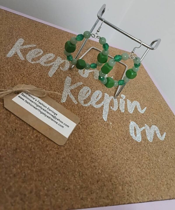 Green Beaded Hoop Earrings