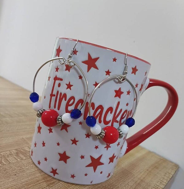 4th of July Beaded Hoop Earrings