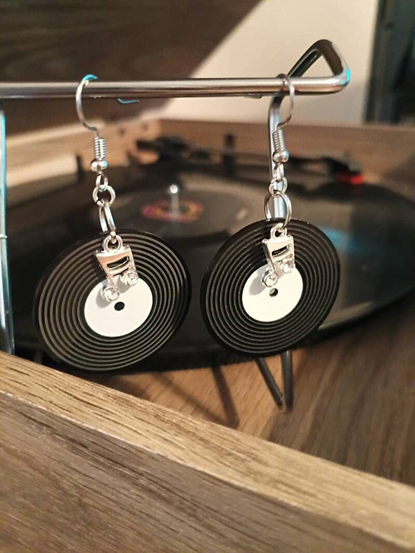 Vinyl Black Record Earrings