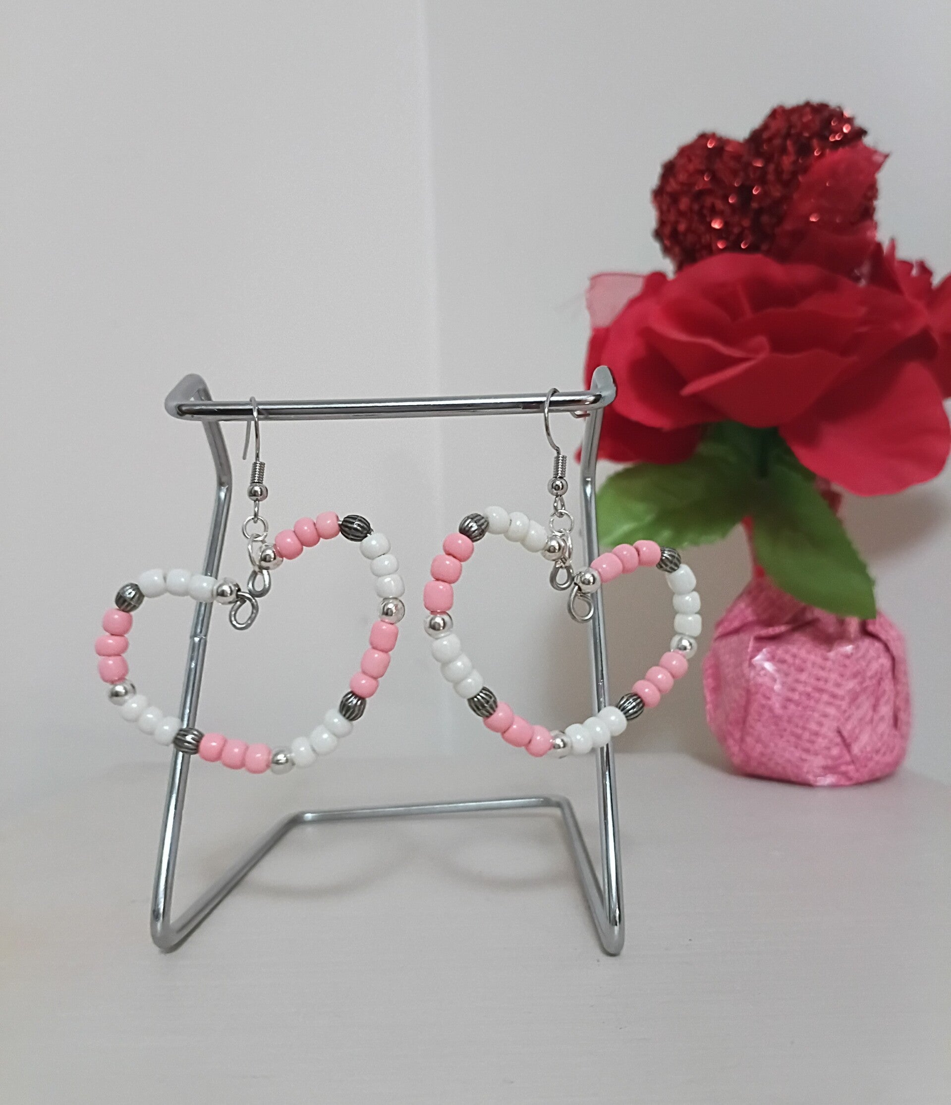 Handcrafted Beaded Heart Hoop Earrings