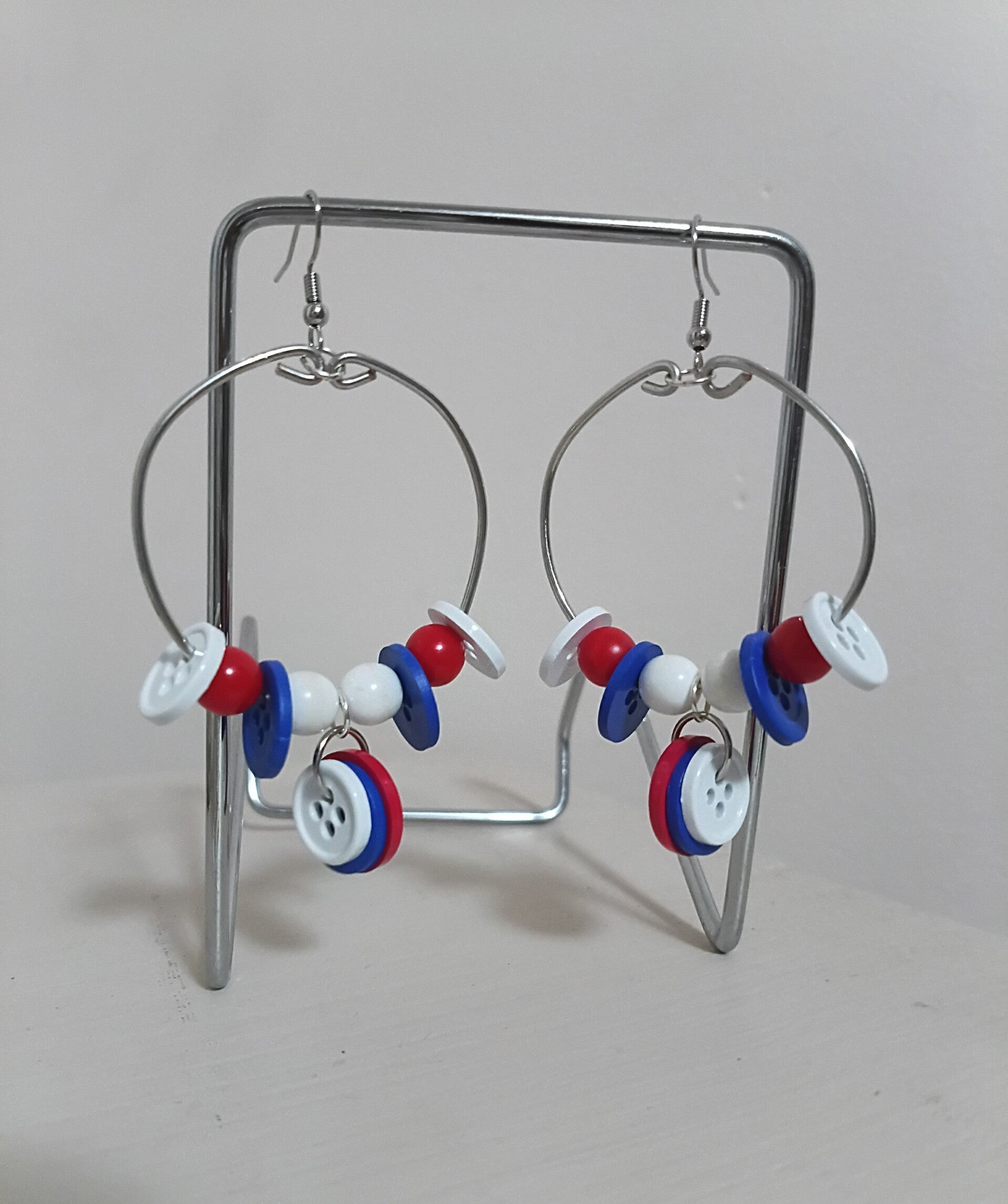 4th of July Button Hoop Earrings