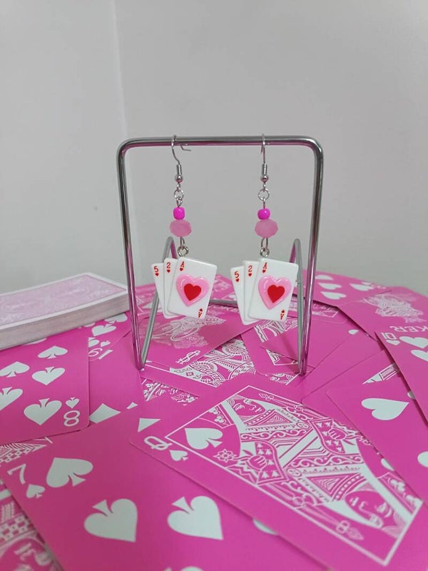 Pink Playing Card Dangle/Drop Earrings