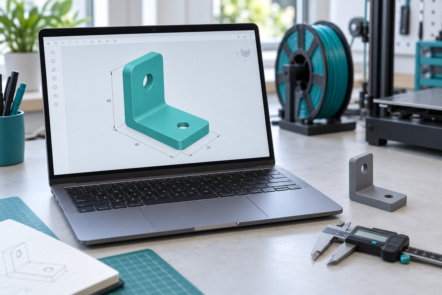 Illustration : vérification des dimensions d’un modèle 3D sur ordinateur avant impression.