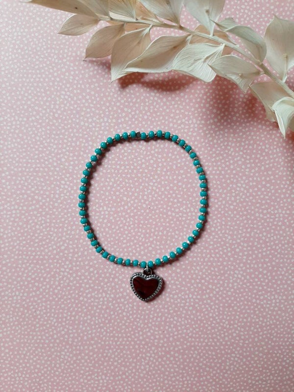 Armband Zilver/turquoise hart
