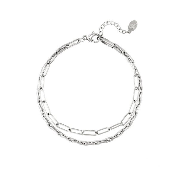 Stalen armband dubbel zilver