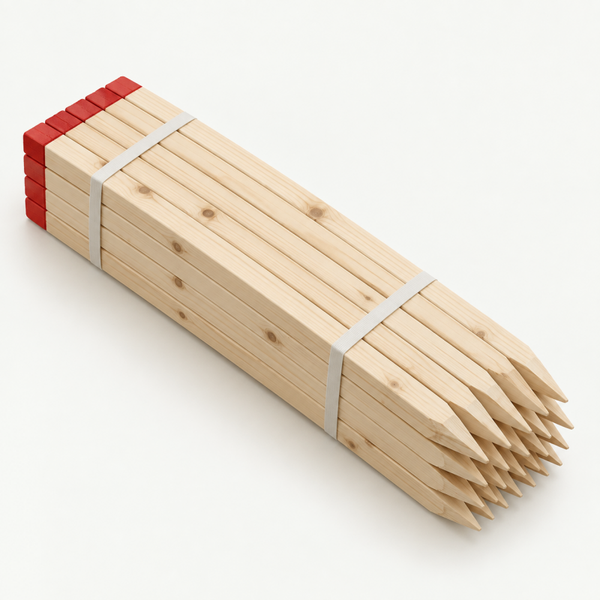 Houten piketten 22 × 22 mm rode kop | bundel 25 stuks