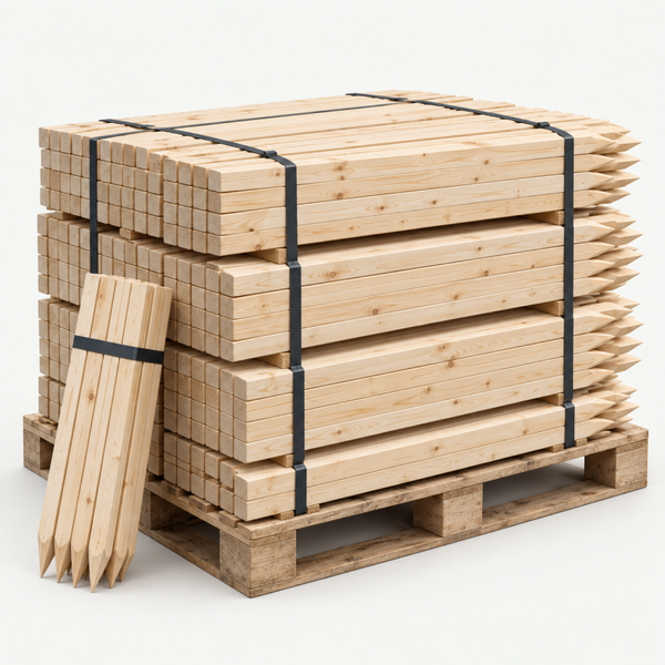 Houten piketten 44 × 44 mm · 50 cm blanco | pallet 72 bosjes (1.800 stuks)