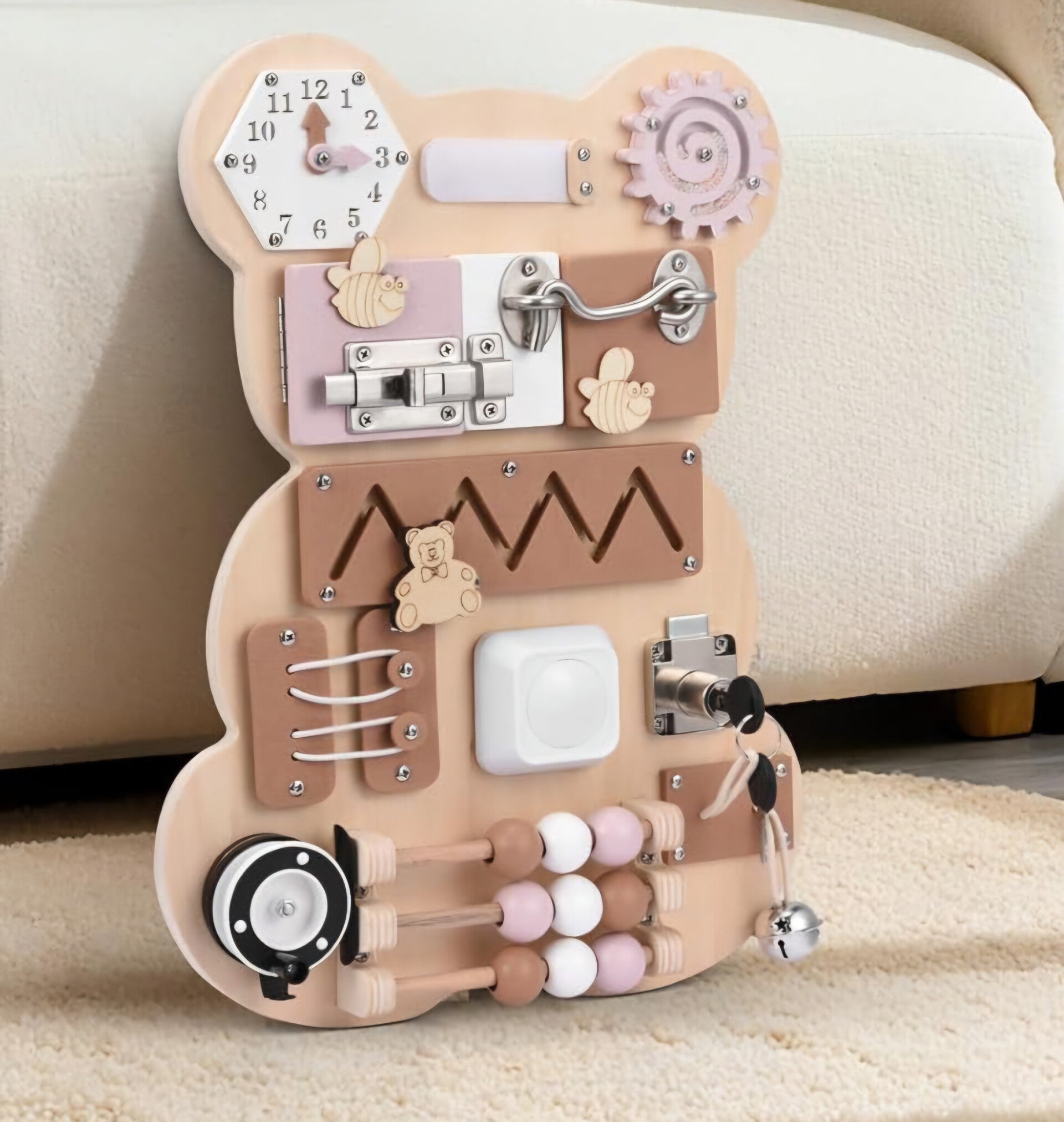 Teddy bear wooden busy board