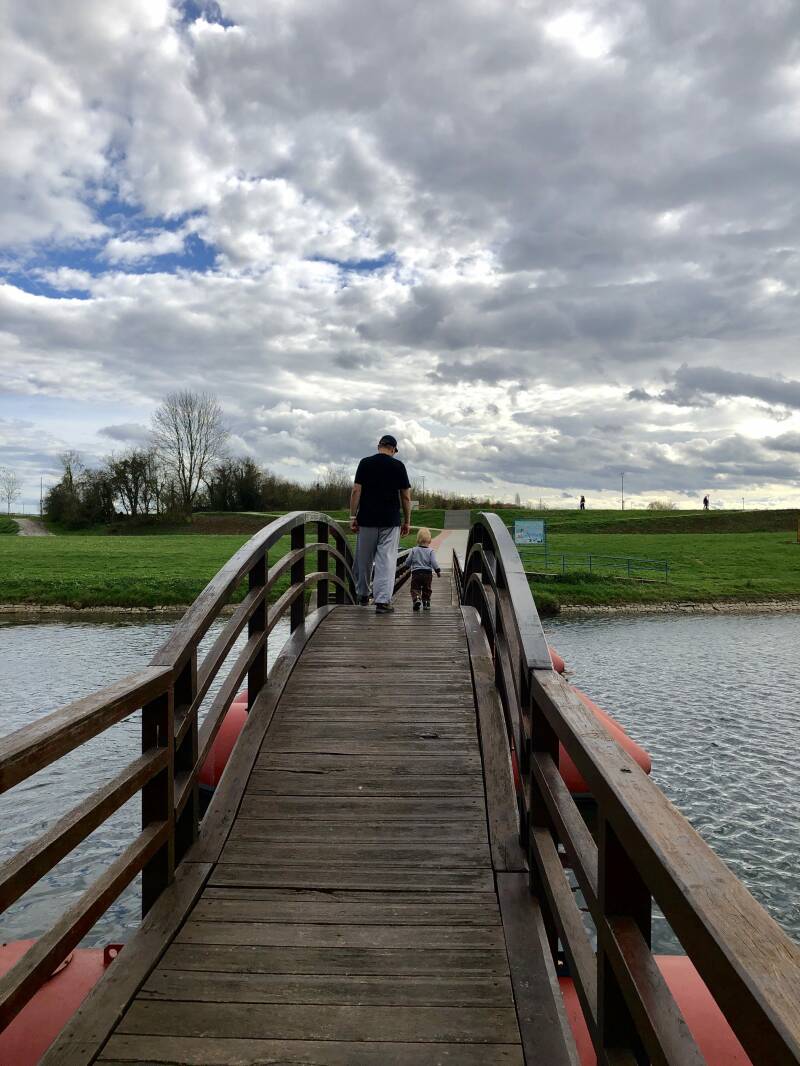 ponton bridge connecting two sides of river Korana in Karlovac