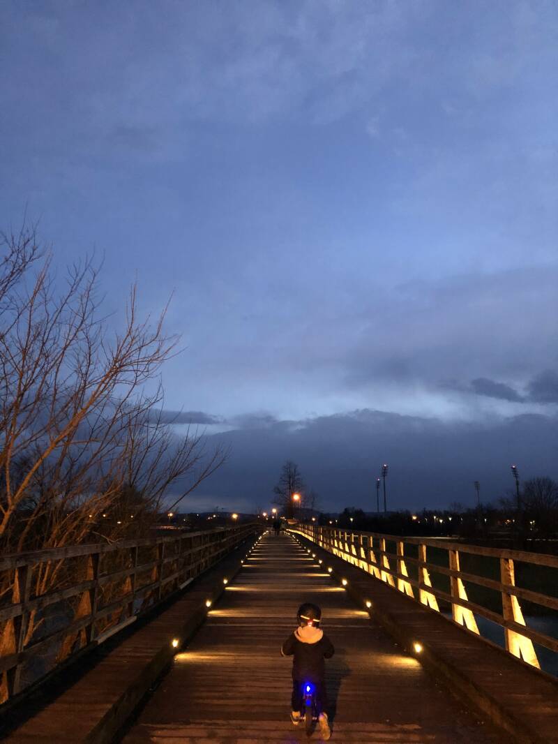 Wooden bridge by night