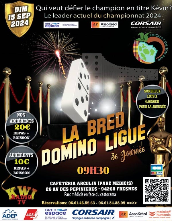 Tournoi de Domino "BRED DOMINO LIGUE" en collaboration avec ASSOKREOL : Dimanche 15 septembre 2024